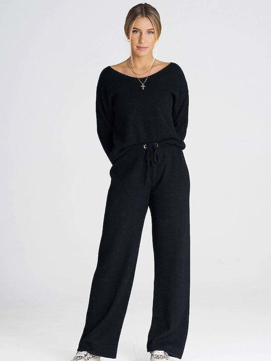 Figl Women's Black Set with Trousers in Loose Fit