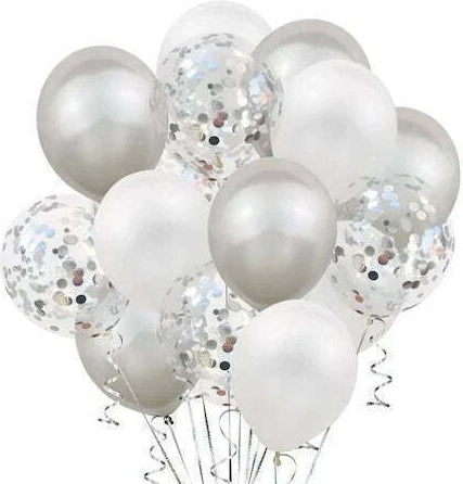Set 15 baloane de petrecere Flippy alb argintiu 30 cm