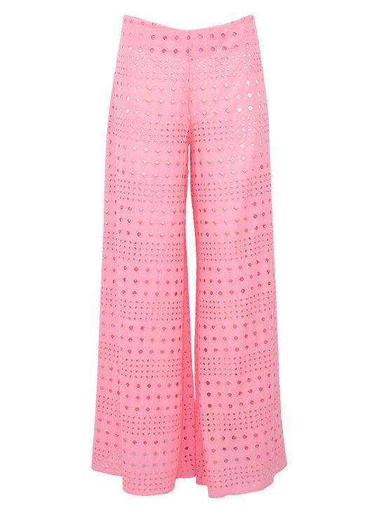 Damen Hochbund Stoff Capris Rosa