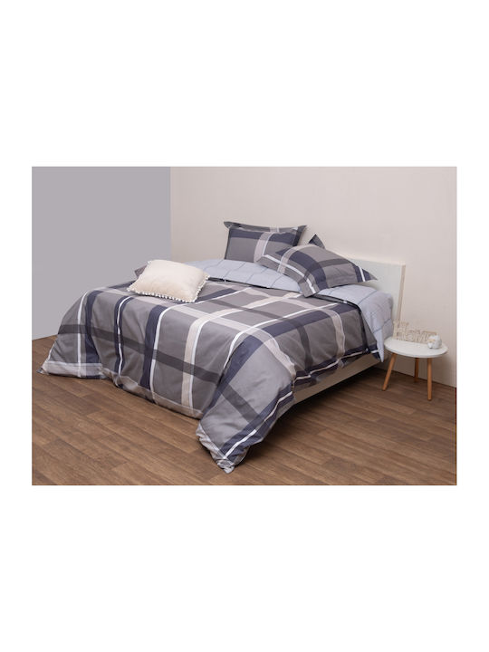 Viopros Set Bettbezug Baumwollsatin Über-Doppelbett mit 2 Kissenbezügen 220x240 Νιούτον Grey