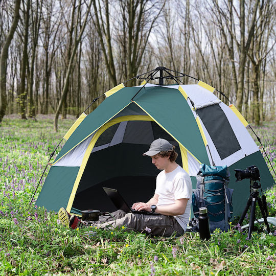 Outsunny Automatic Summer Camping Tent Green for 2 People 205x195x135cm