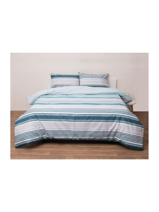 Viopros Ντάλας Single Cotton Duvet Cover Set with Pillowcases 160x240 Πετρόλ 666318