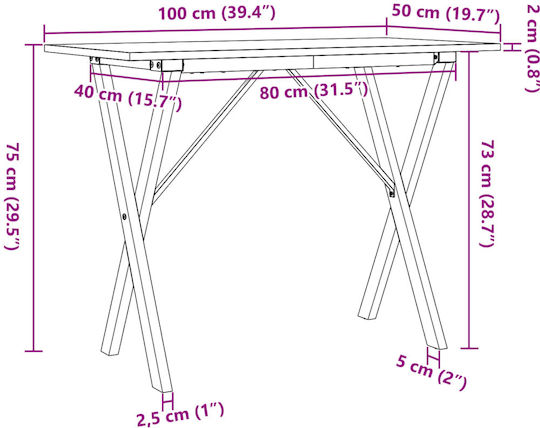Table Dining Room from Solid Wood & Metal Coffee 100x50x75cm