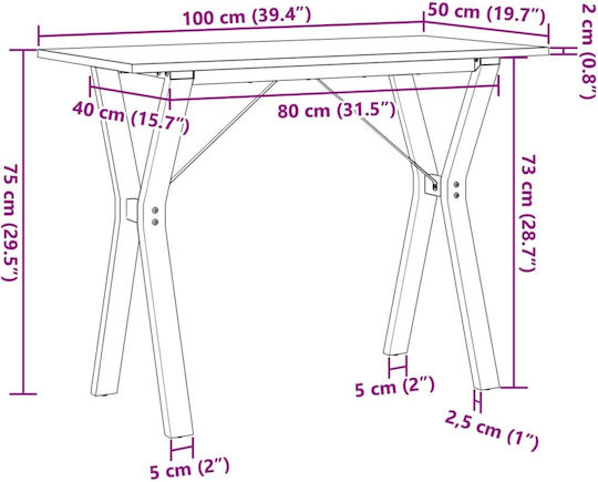Table Dining Room from Solid Wood & Metal Coffee 100x50x75cm