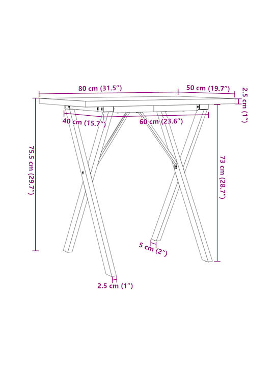 Table Dining Room from Solid Wood & Metal Coffee 80x50x75.5cm