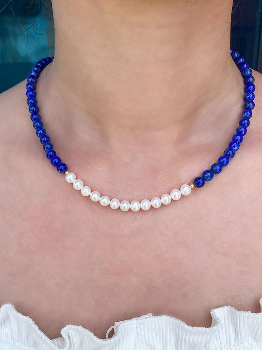 Margaritari Set with Necklace & Bracelet from Gold 14K with Stones and Pearls