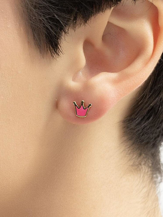 Eforo Gold Plated Kids Earrings Studs Crowns from Silver