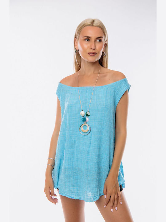 Dress Up Damen Bluse Ärmellos Turquoise