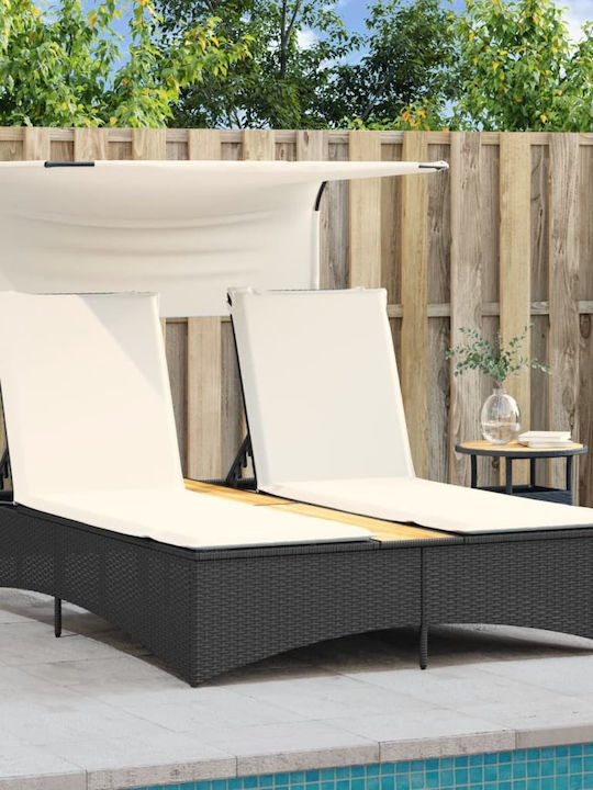 Ξαπλώστρα Διπλή Rattan με Μαξιλάρι & Σκίαστρο 136x202x140εκ.