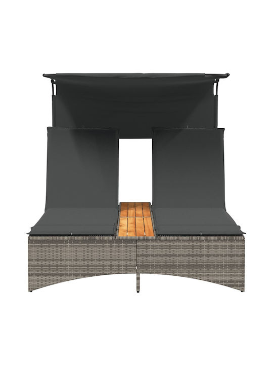 Liegestuhl Doppelter Rattan mit Kissen & Sonnenschirm Gray 136x202x140cm.