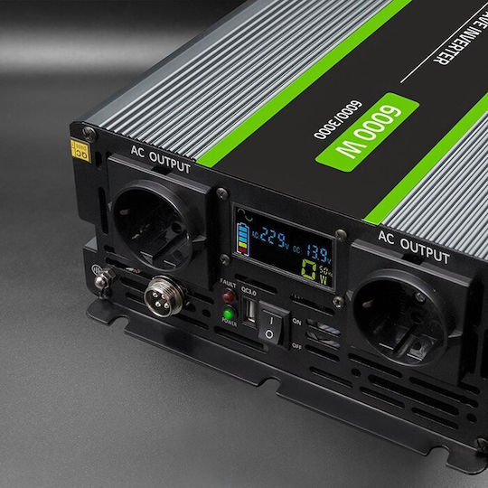 Qoltec Inverter für Autos Reine Sinuswelle 3000W zur Umwandlung von 12V DC in 230V AC mit 1xUSB
