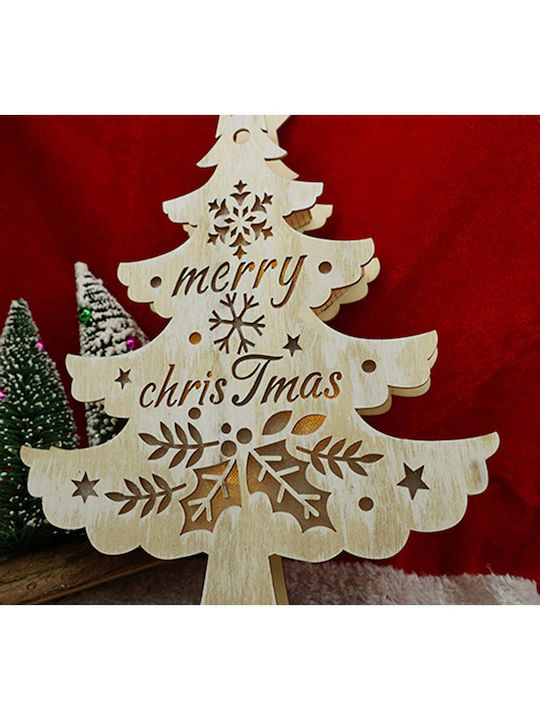 Christmas Decorative Illuminated Wood Tree with Inscription White