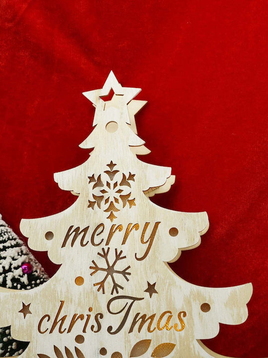 Christmas Decorative Illuminated Wood Tree with Inscription White
