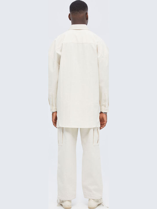 Дълъг Ръкав Лен Overshirt в Прекалено Голяма Линия Бежово
