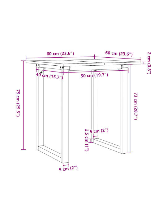 Square Table Dining Room from Solid Wood & Metal Coffee 60x60x75cm