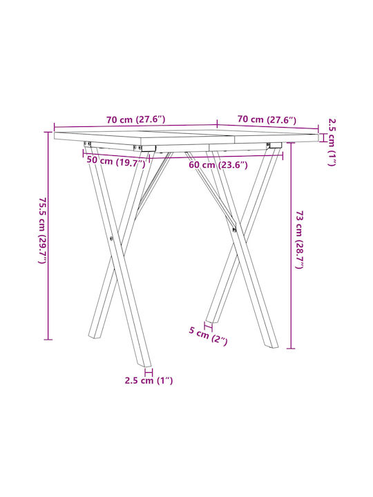 Square Table Dining Room from Solid Wood & Metal Coffee 70x70x75.5cm
