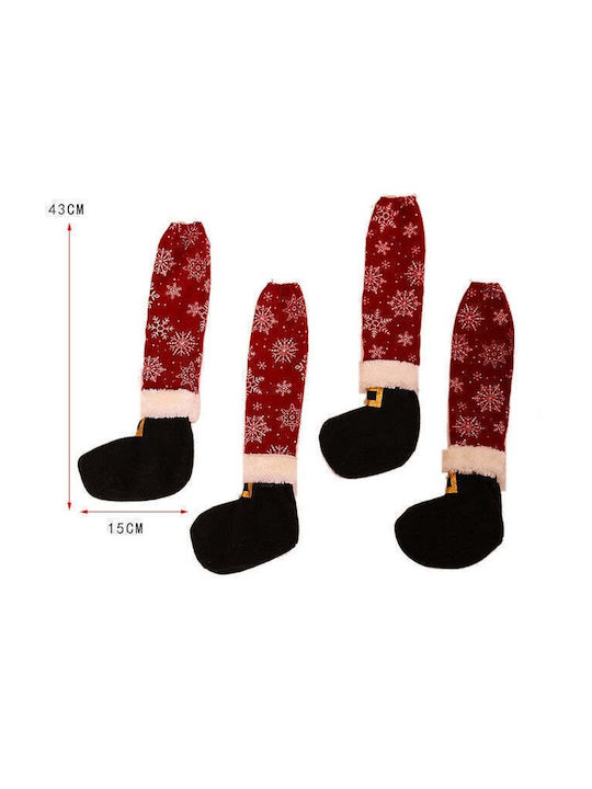 Set 4 Decoratiuni pentru scaune in forma de sosete, tema de Craciun Flippy, material textil din poliester, 15 x 43 cm, rosu