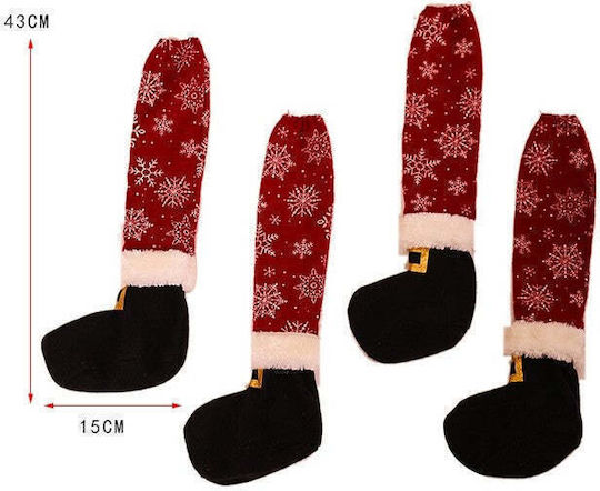 Set 4 Sock-shaped Chair Decorations Flippy Christmas Theme Textile Polyester Material 15 X 43 Cm Red