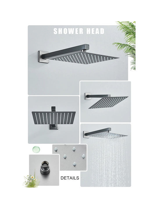Naron CZ4034 Built-in Mixer, Spout, Hand Shower & Shower Head Set for Shower 3 Exits Gray