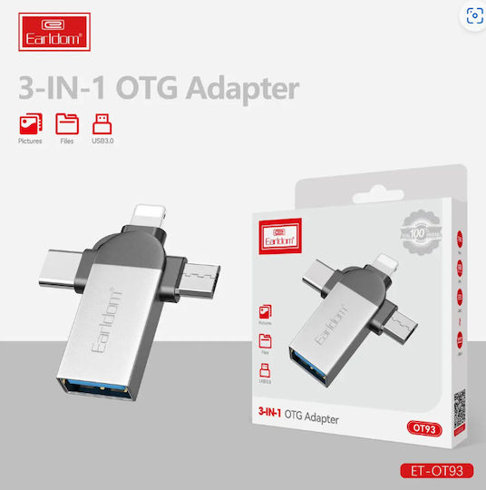 Earldom Convertor Lightning / USB-C / micro USB masculin în USB-A feminin 1buc