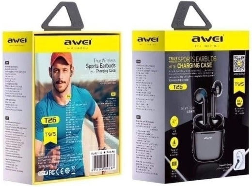 Awei T26 Earbud Bluetooth Handsfree Ακουστικά με Θήκη Φόρτισης Μαύρα