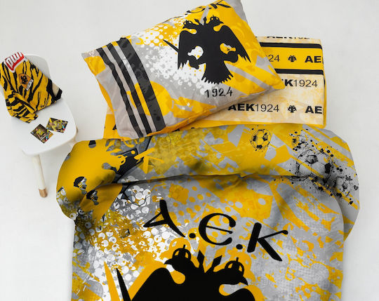 Palamaiki Semi Double Set with Elastic Band Aek Yellow-Black 170x260cm Palamaiki Semi Double Set with Elastic Band Aek Yellow-Black 170x260cm