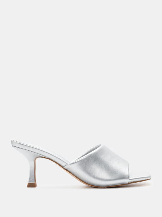 Luigi Thin Heel Mules Silver