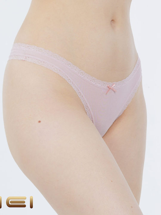 MEI Baumwolle Damen Slip mit Spitze Rosa