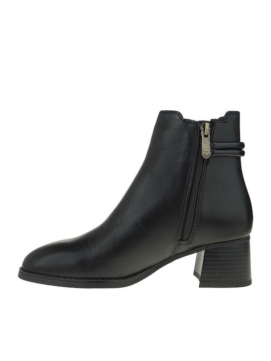 Leather Women's Ankle Boots with Medium Heel Black