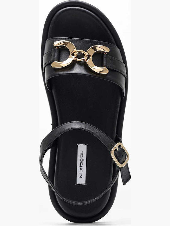 Leather Women's Flat Sandals Flatforms in Black Color