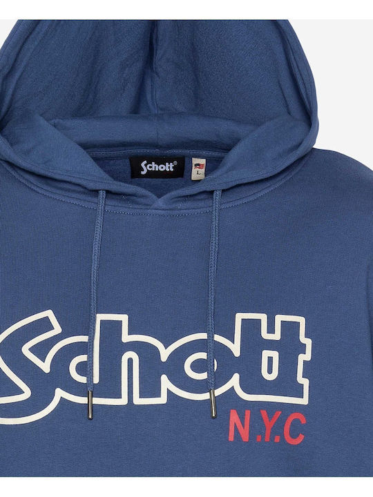 Schott Herren Sweatshirt mit Kapuze und Taschen Blau