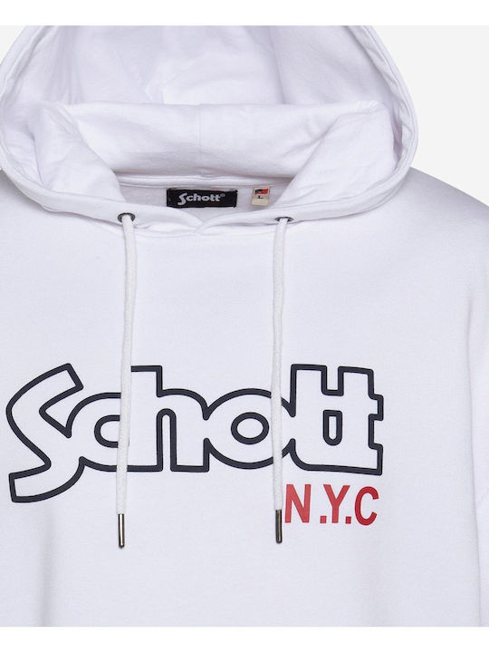 Schott Men's Sweatshirt with Hood and Pockets White