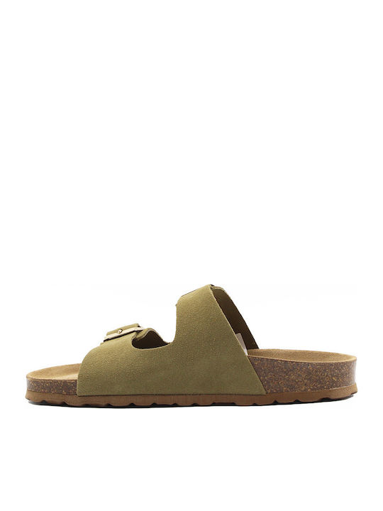 Leather Women's Flat Sandals Khaki