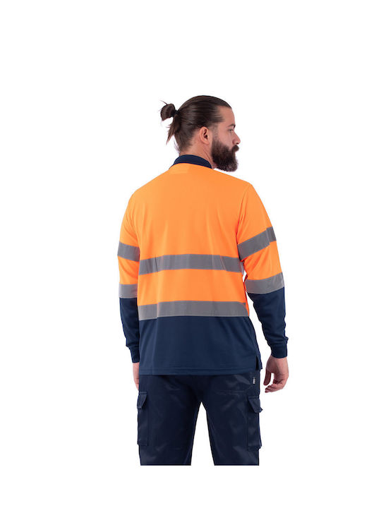 Ανδρικό μακρυμάνικο Polo | POLARIS | LΑ9306 Fluo Orange/Navy