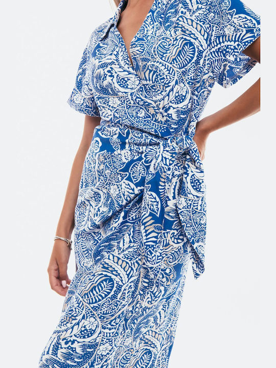 Blue Printed Wrap Dress