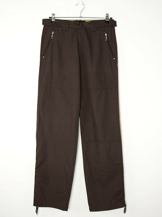 Men's brown fabric trousers with stripe 4630