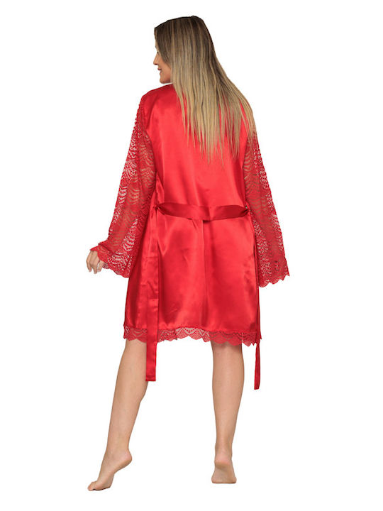 Satin robe-nightgown set (24040) - Red