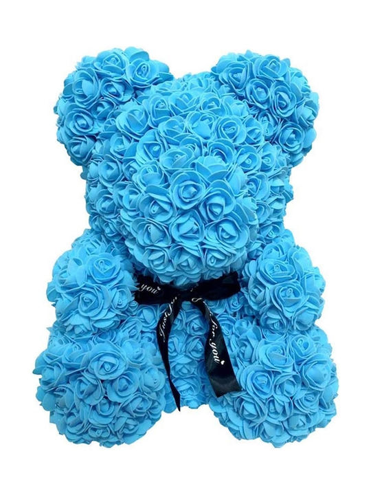 Teddy bear made of artificial roses light blue - 35 cm | Plastic