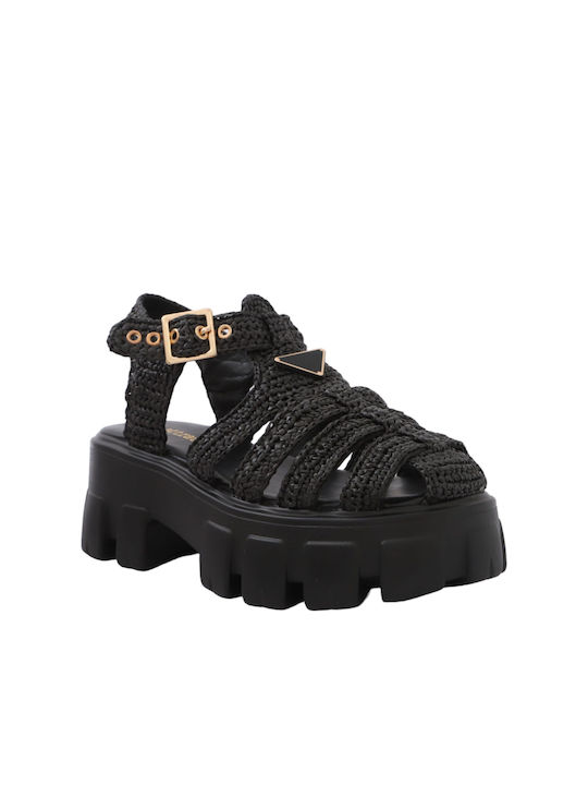 Attrattivo Women's Flat Sandals in Black Color