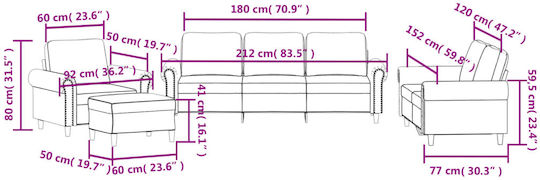 Σετ Σαλονιού 3-Sitzer & 2-Sitzer & Sessel & Hocker