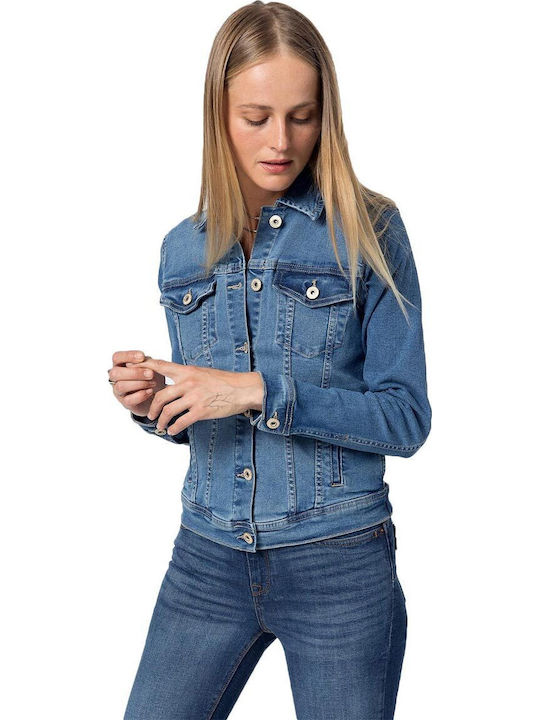 Women's Short Jean Jacket for Spring or Autumn Medium Blue