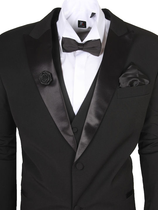 Men's Suit with Vest Regular Fit Black