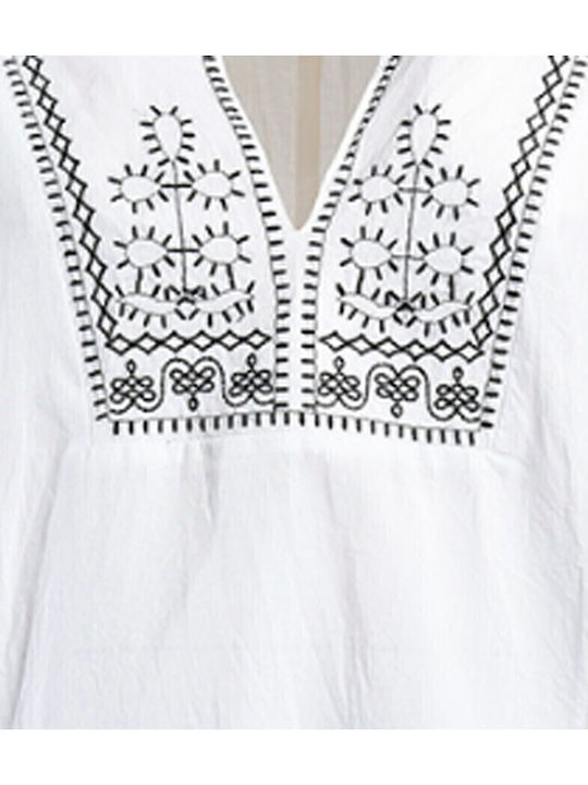 Ble S/2 Μπλουζα Σορτσακι Λευκο Μαυρα Κεντηματα One Size 100% Cotton Ble S/2 Μπλουζα Σορτσακι Λευκο Μαυρα Κεντηματα One Size 100% Cotton