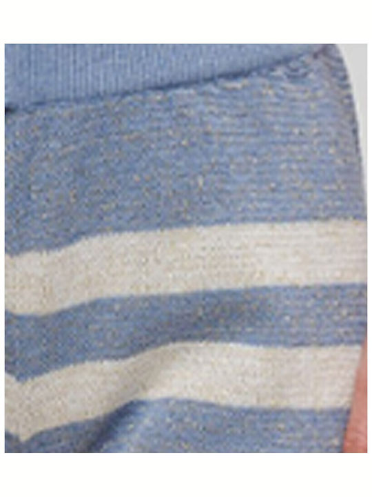 Blue Top Short Grey Blue White Stripe M L 98% Cotton 2% Lurex