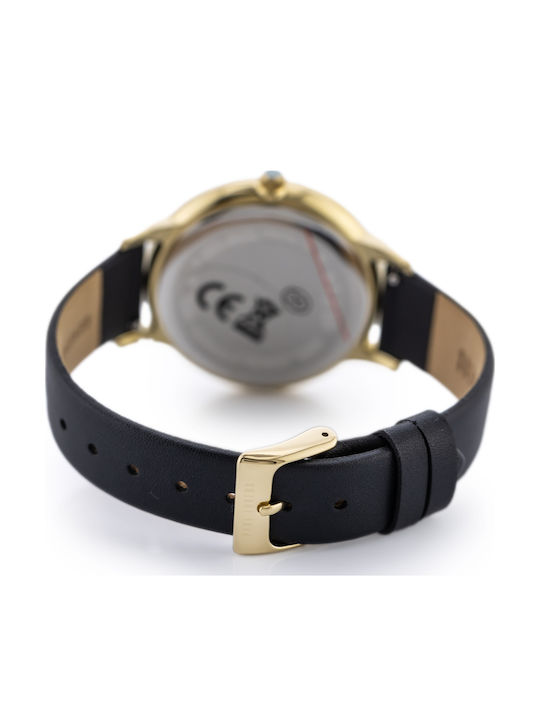 Paul Lorens Women's Watch with Black Leather Strap