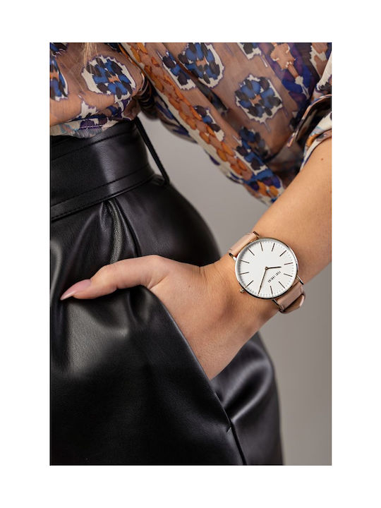 Paul Lorens Γυναικείο Ρολόι 41mm Μπαταρίας με Ροζ Δερμάτινο Λουράκι