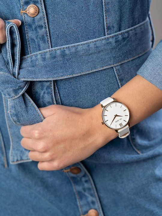 Paul Lorens Women's Watch with White Leather Strap