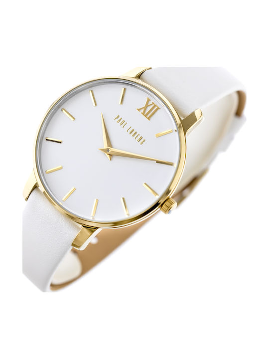 Paul Lorens Women's Watch with White Leather Strap