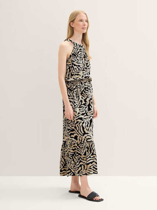 Summer Midi Dress with Ruffles Beige
