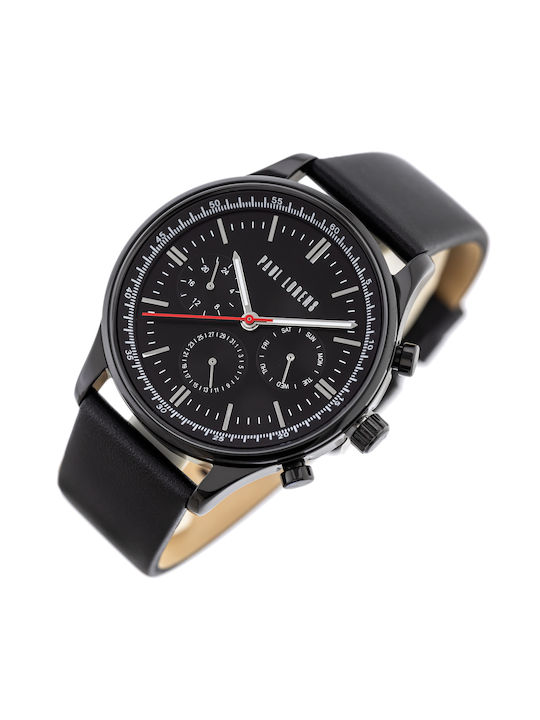 Paul Lorens Men's Watch 44mm Battery with Black Leather Strap